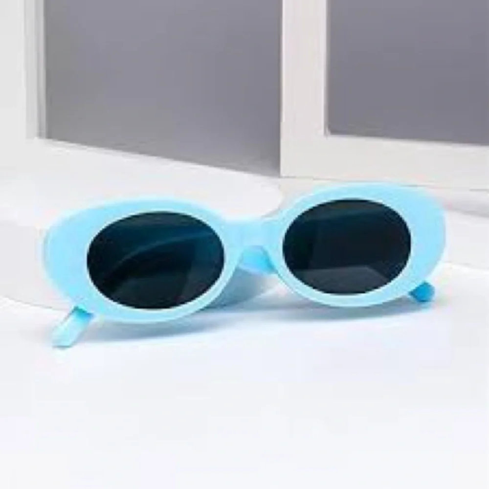 Retro Inspired Grey Blue Oval Sunglasses